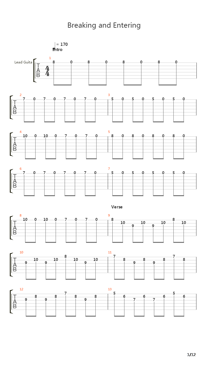 Breaking And Entering吉他谱