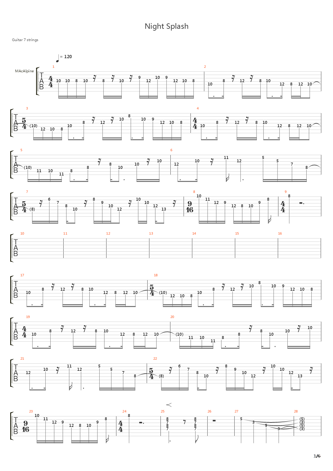 Cab - Night Splash吉他谱