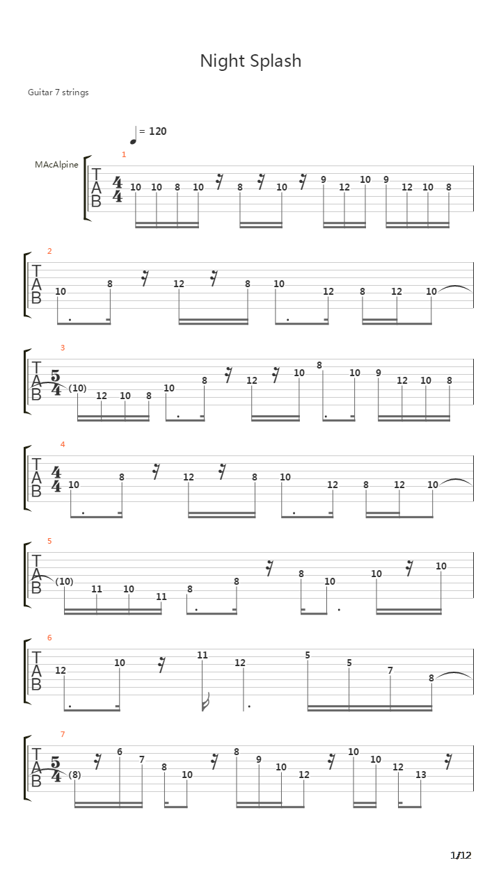 Cab - Night Splash吉他谱