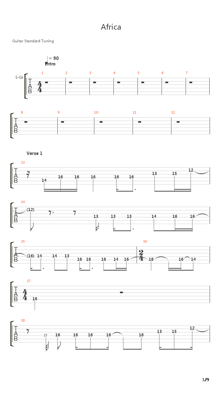 Africa吉他谱