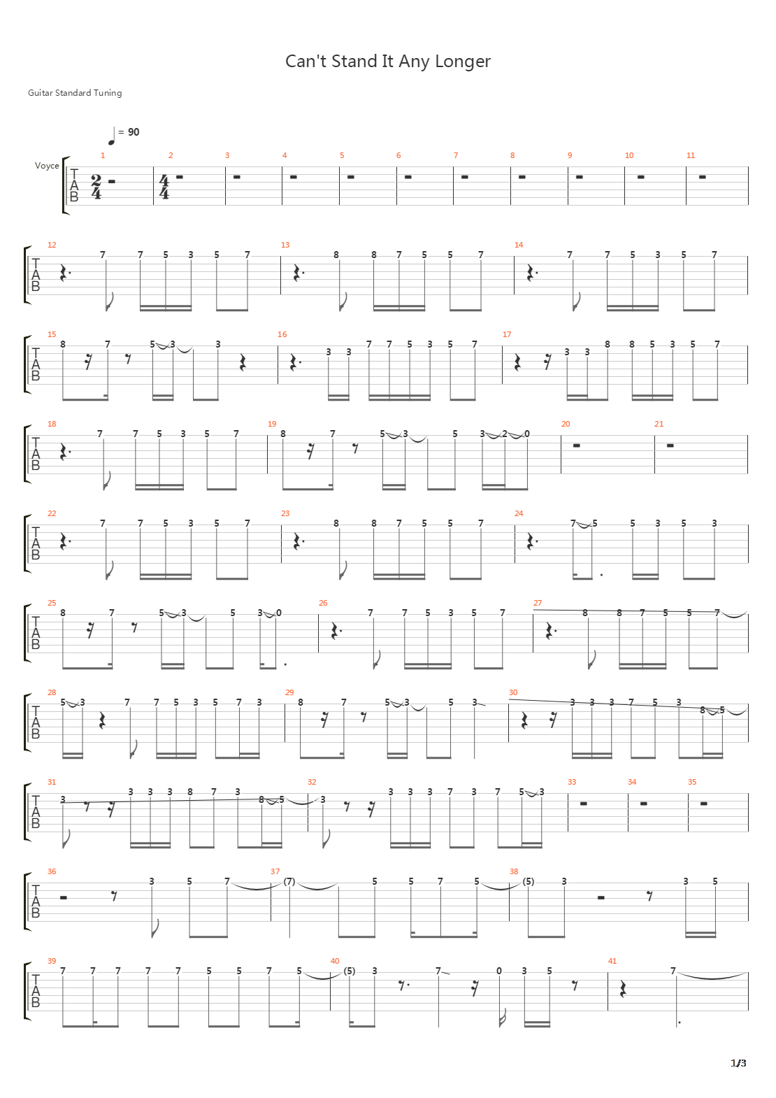 Cant Stand It Any Longer吉他谱