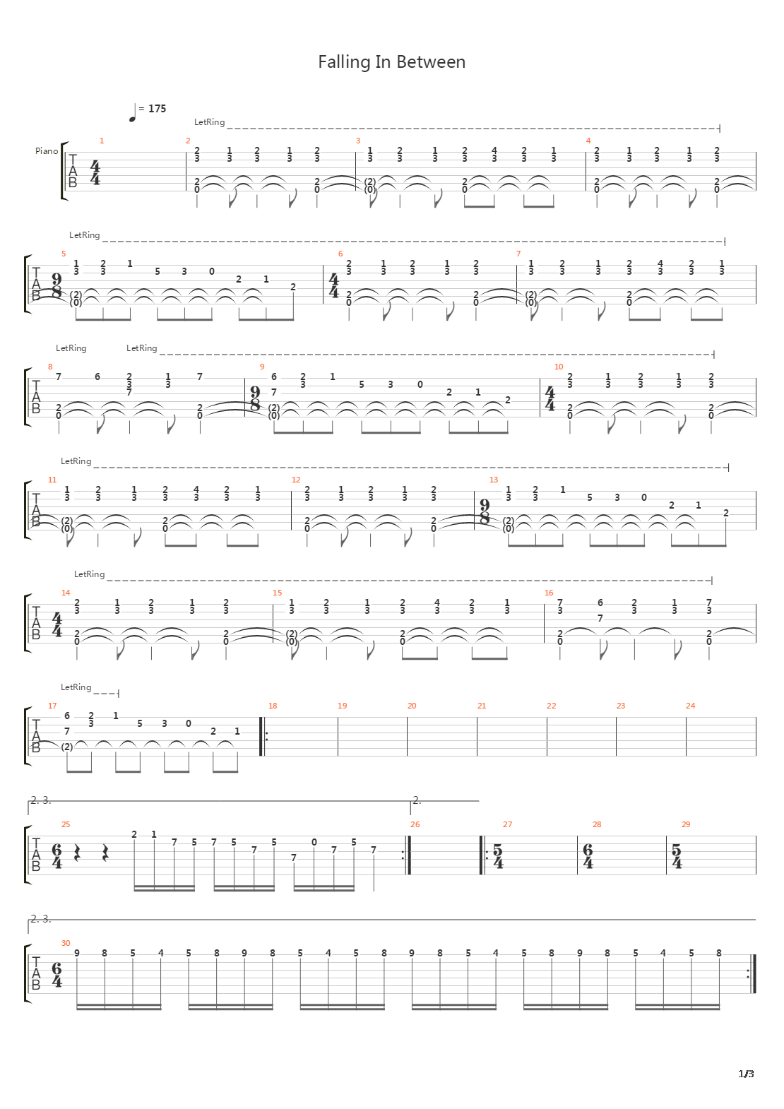 Falling In Between吉他谱