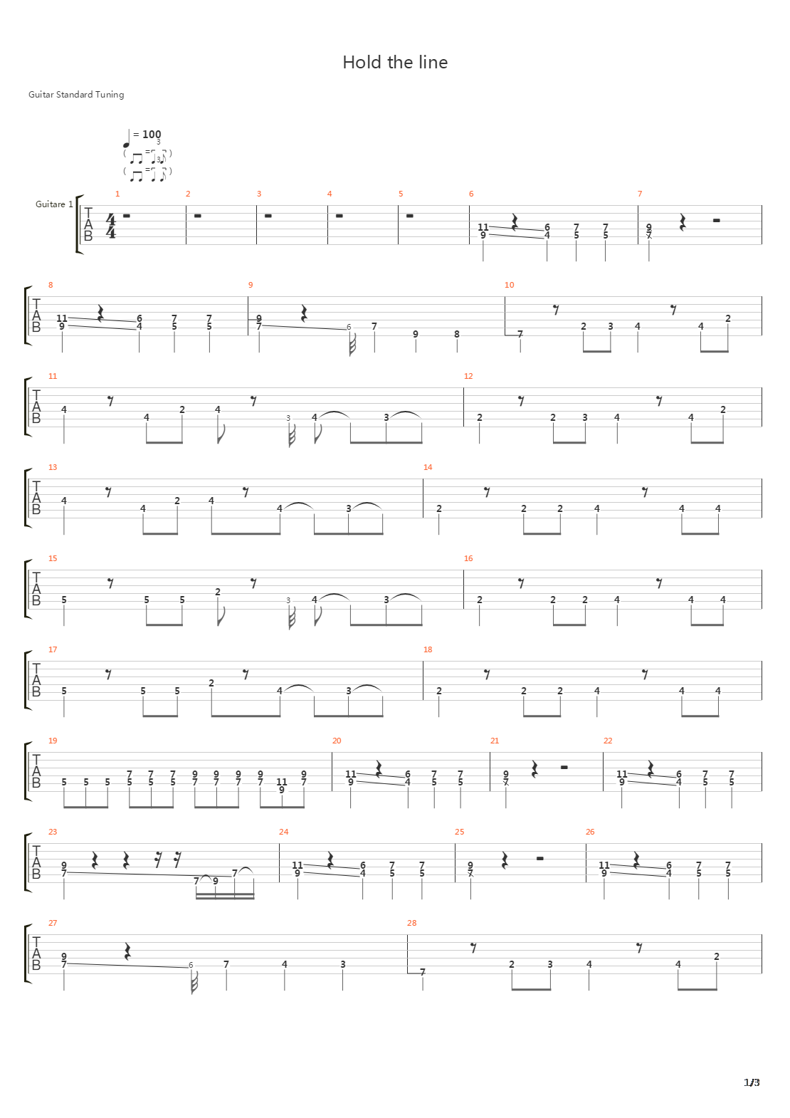 Hold The Line吉他谱