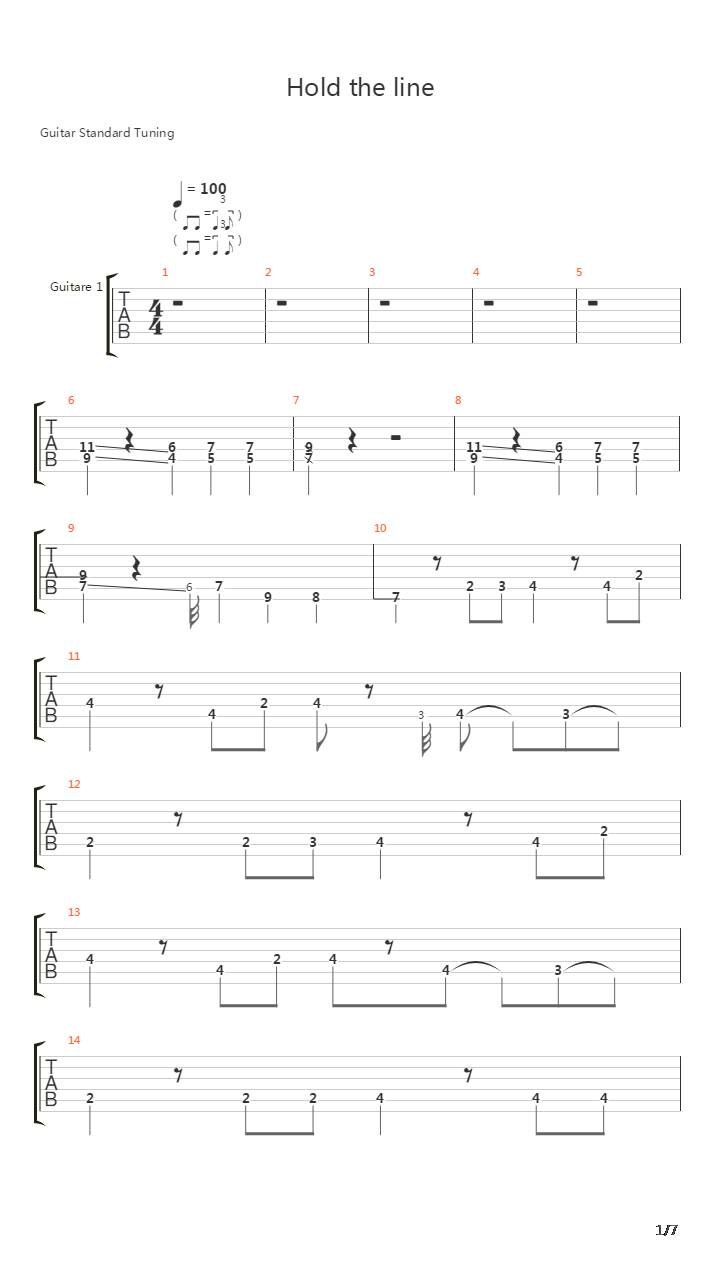 Hold The Line吉他谱