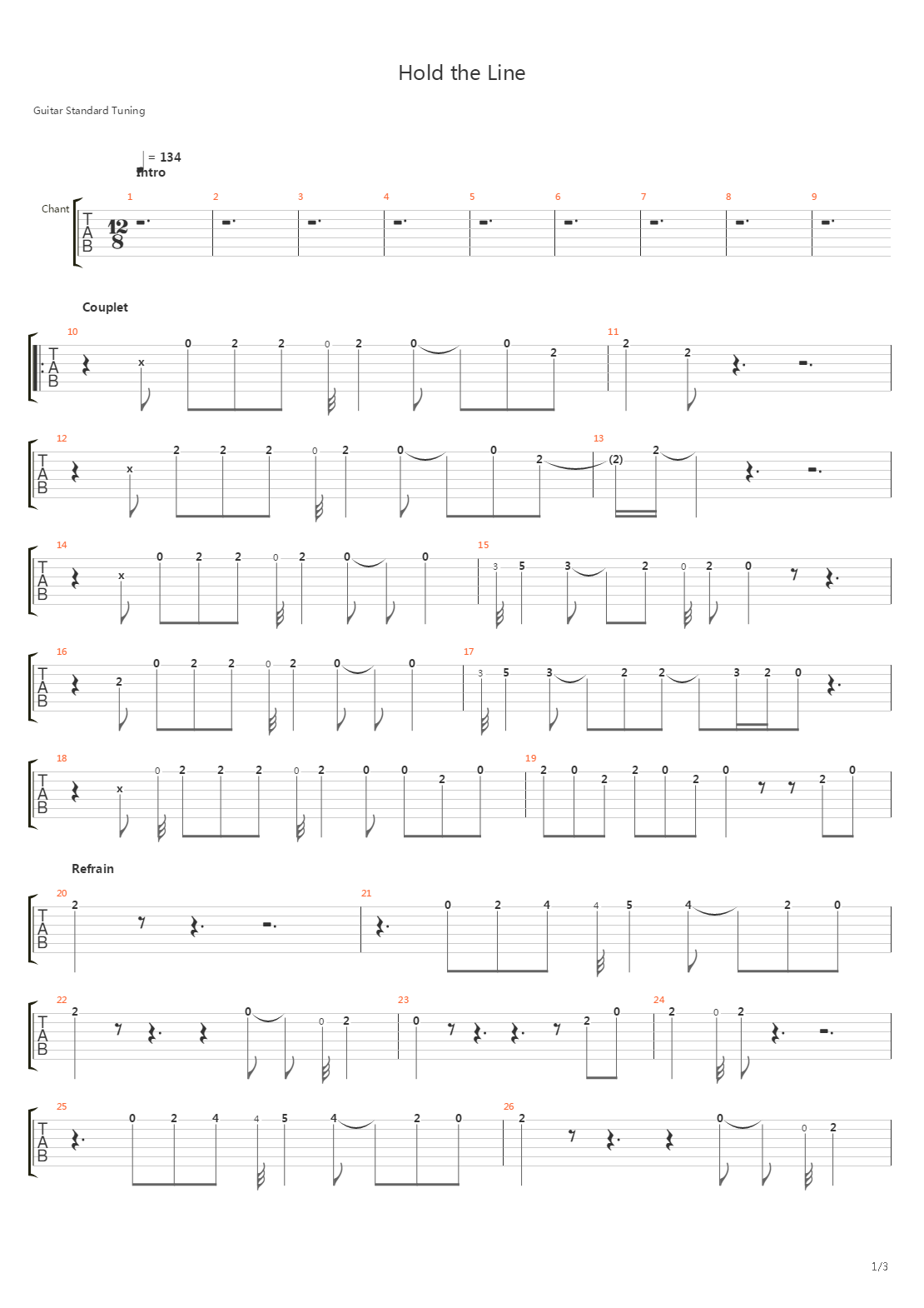 Hold The Line吉他谱