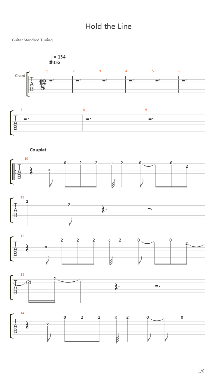 Hold The Line吉他谱