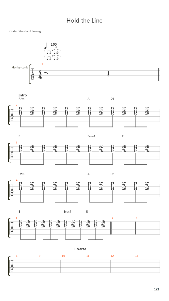 Hold The Line吉他谱