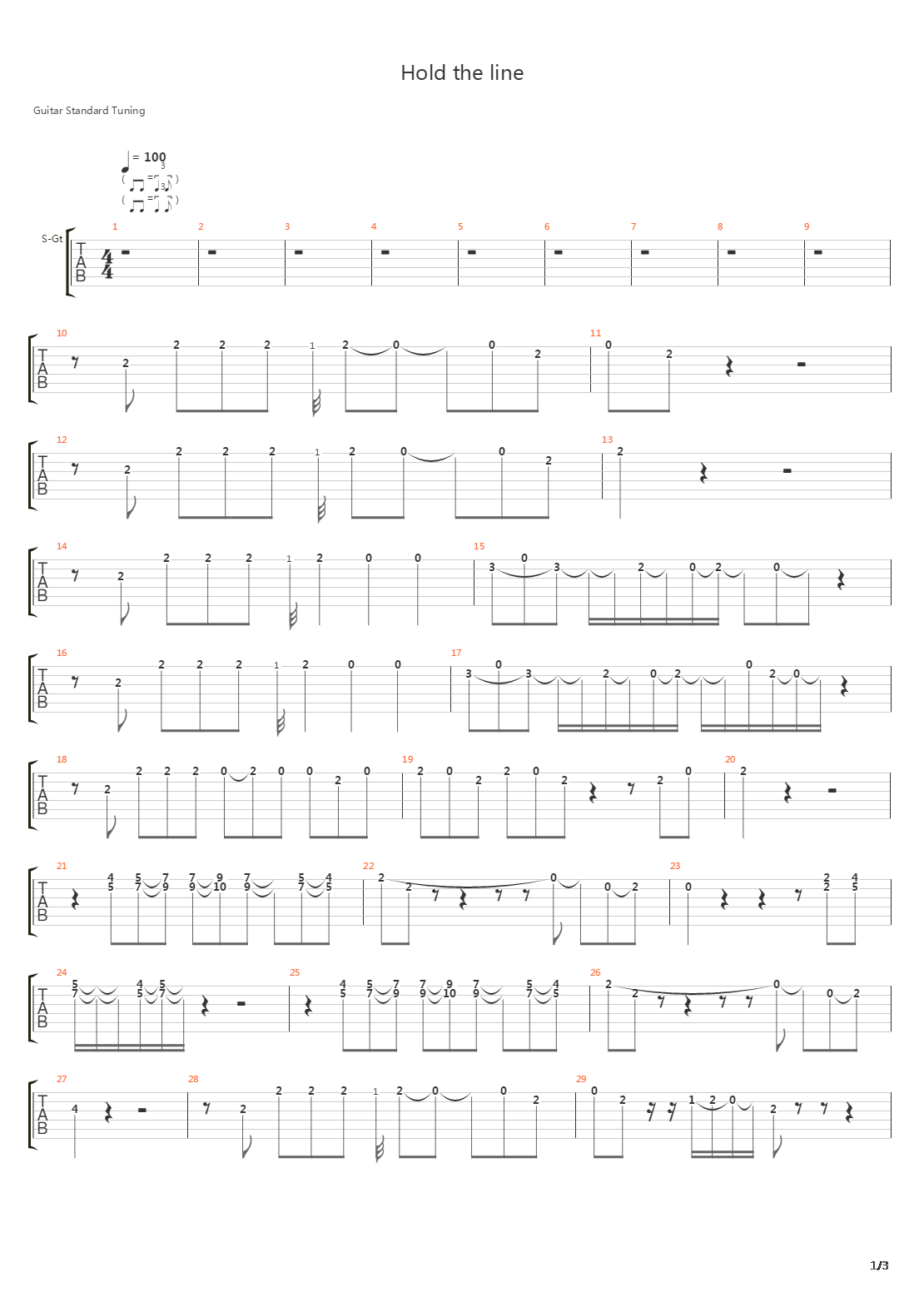 Hold The Line吉他谱