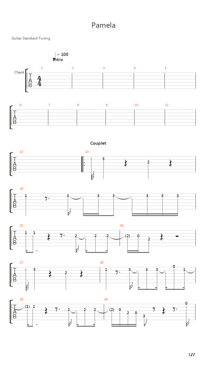 Pamela吉他谱