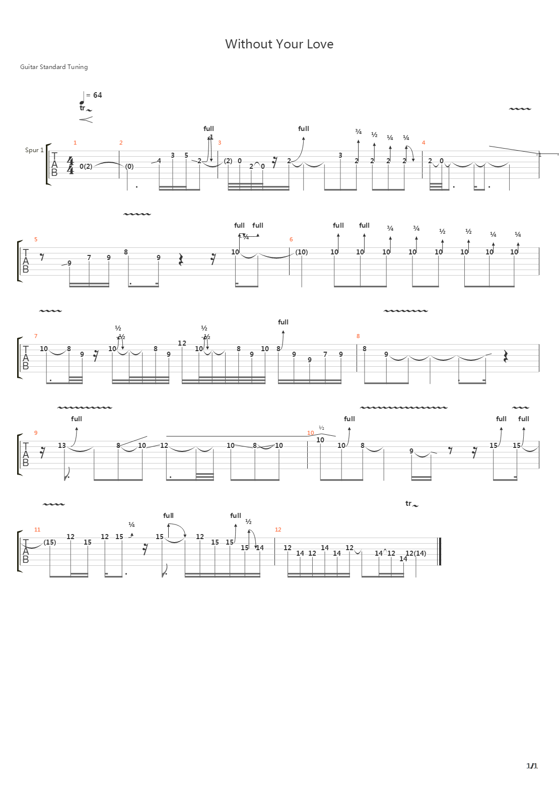Without Your Love Live吉他谱