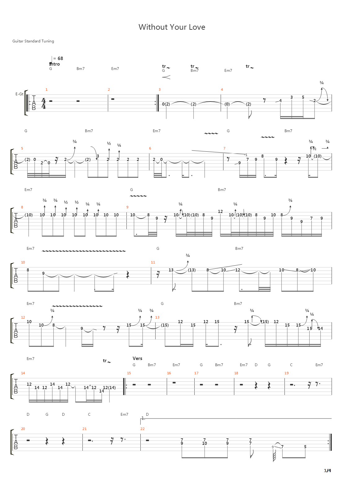 Without Your Love Live吉他谱