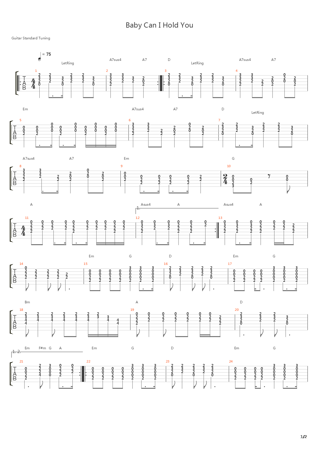 Baby Can I Hold You吉他谱