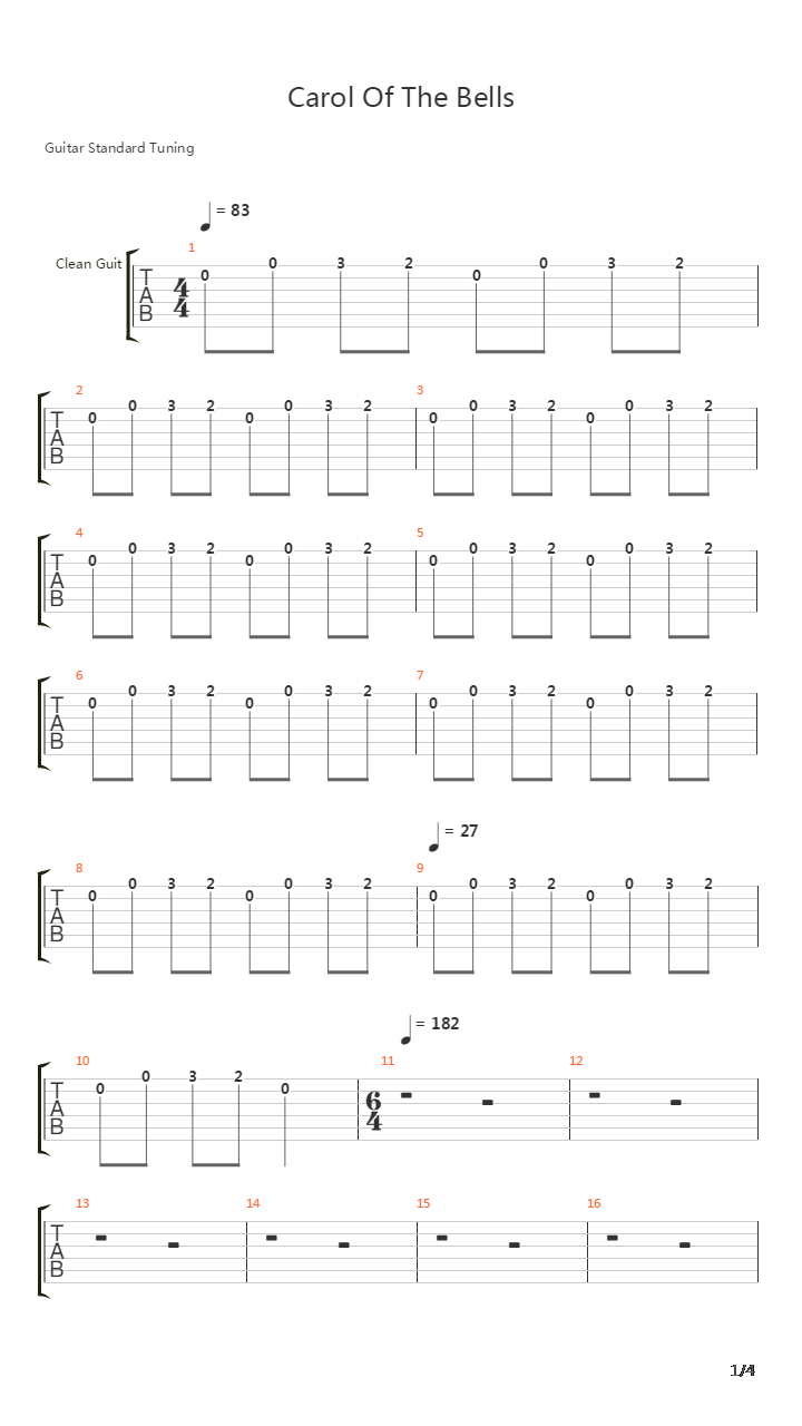 Carol Of The Bells吉他谱