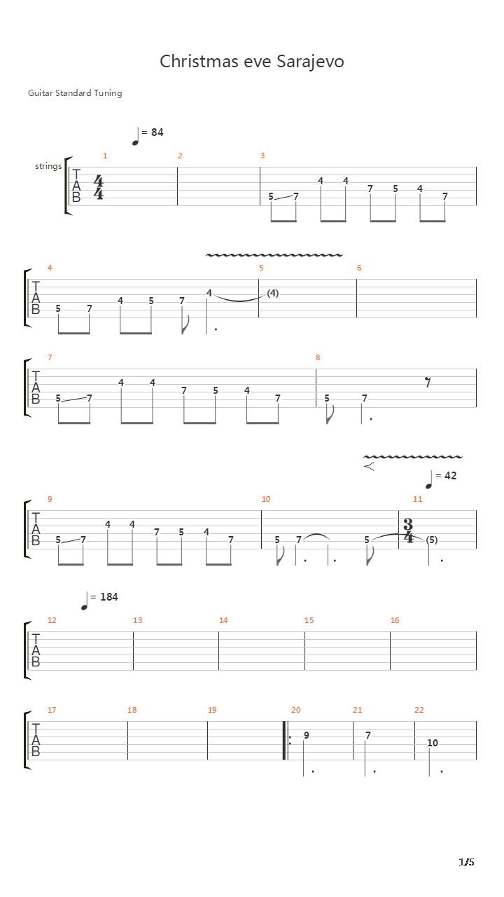 Christmas Eve Sarajevo吉他谱