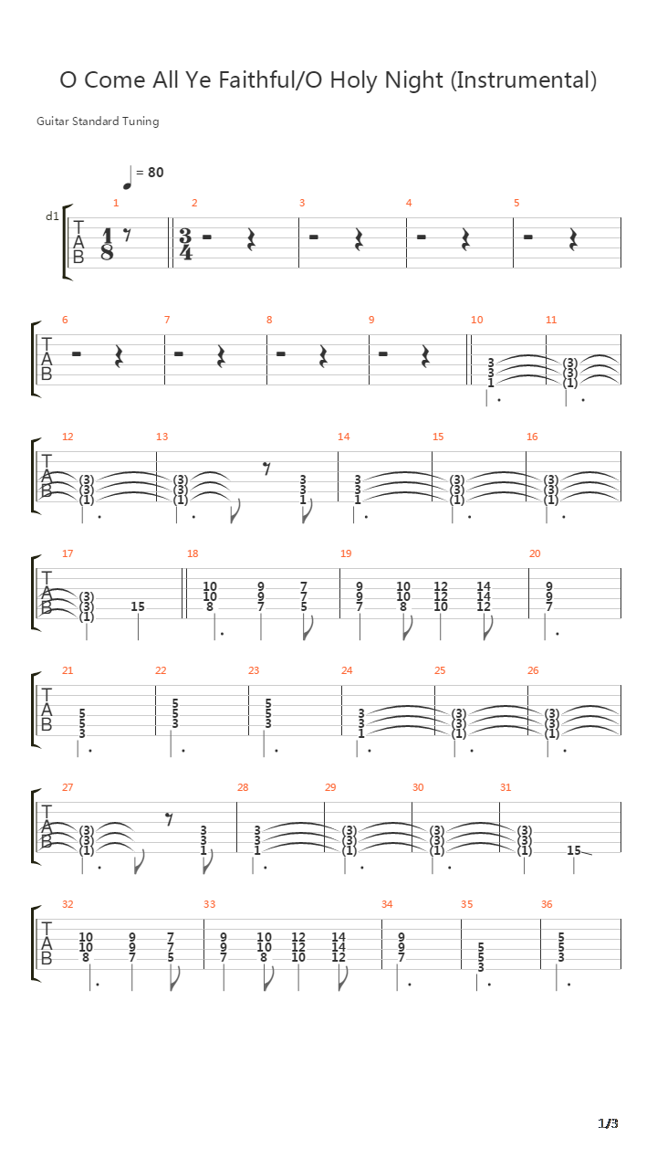 O Come All Ye Faithful O Holy Night吉他谱