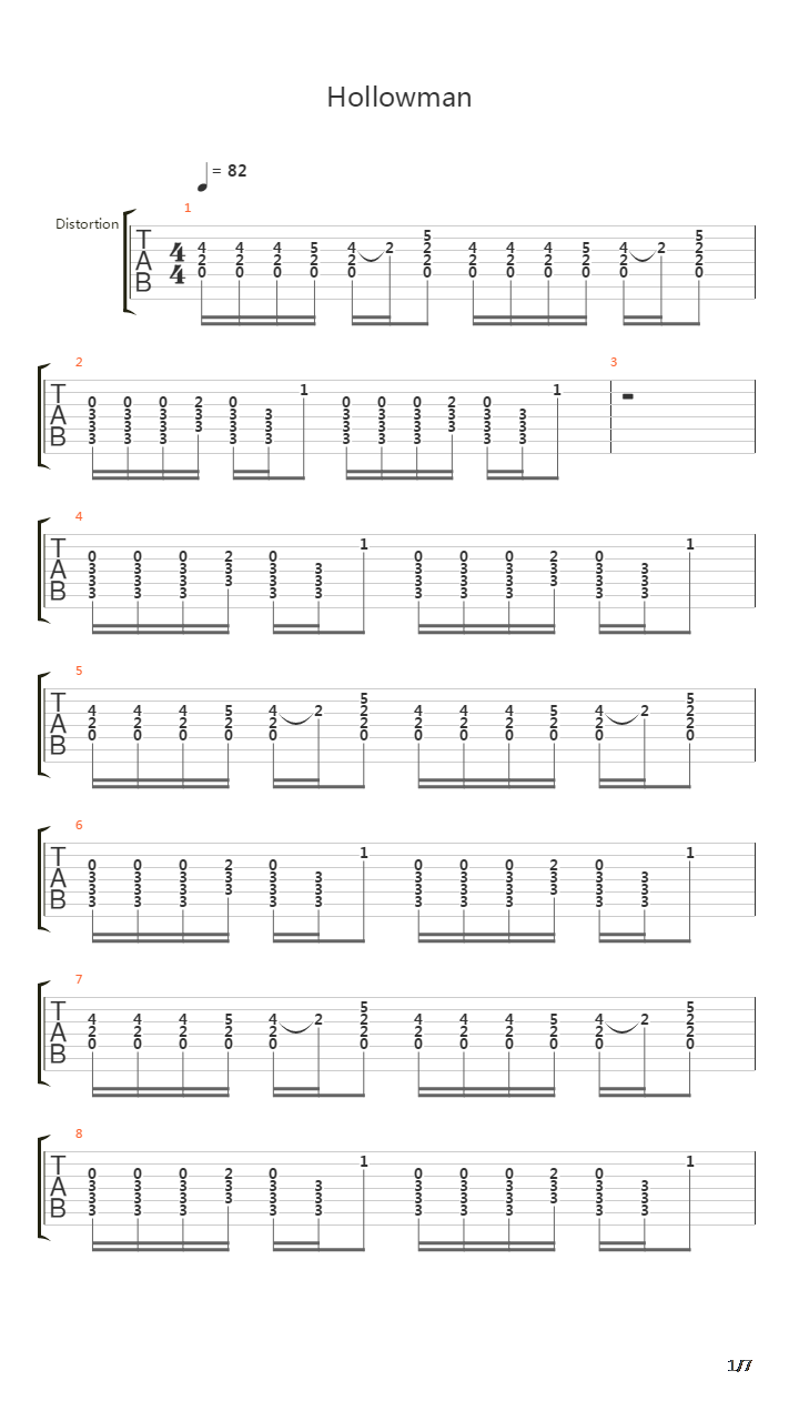 Hollowman吉他谱