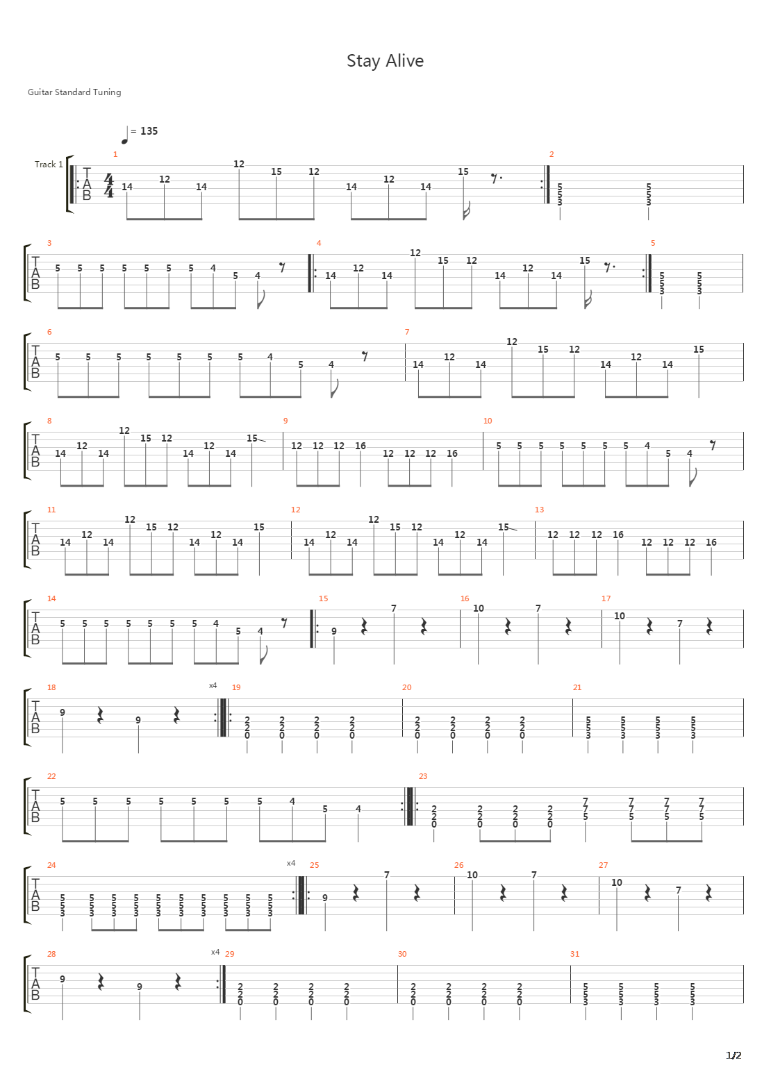 Stay Alive吉他谱