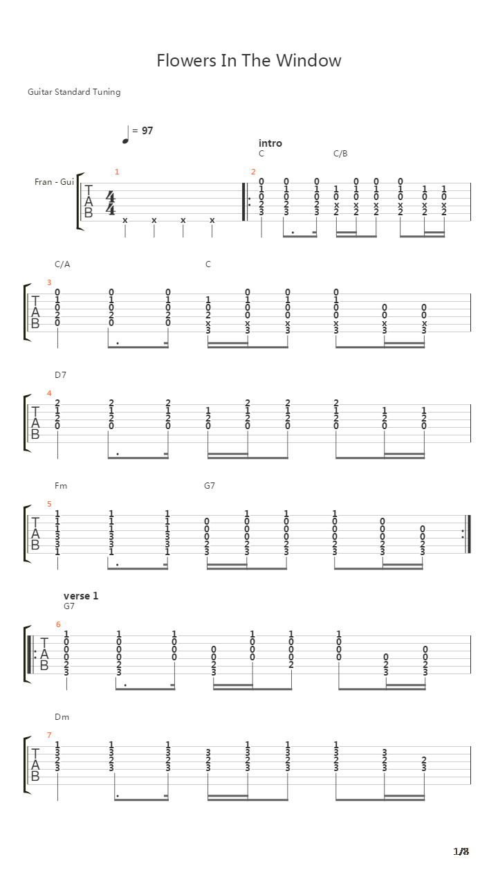 Flowers In The Window吉他谱