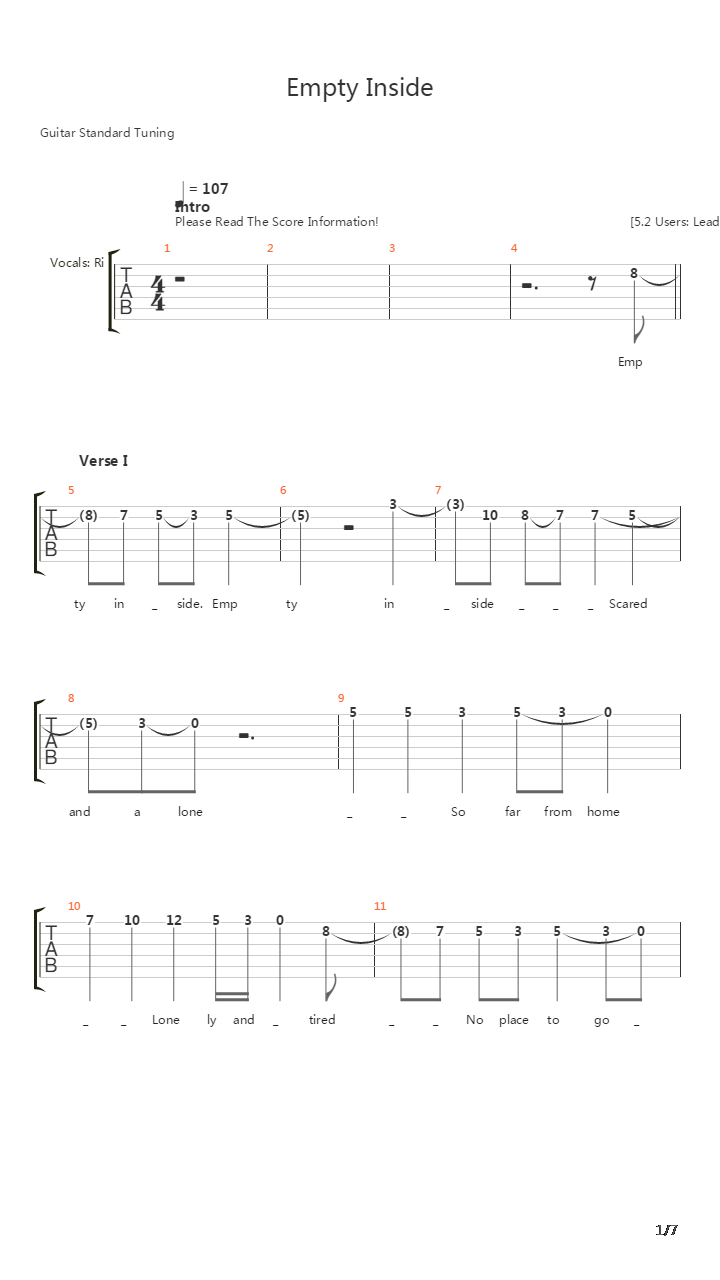 Empty Inside吉他谱