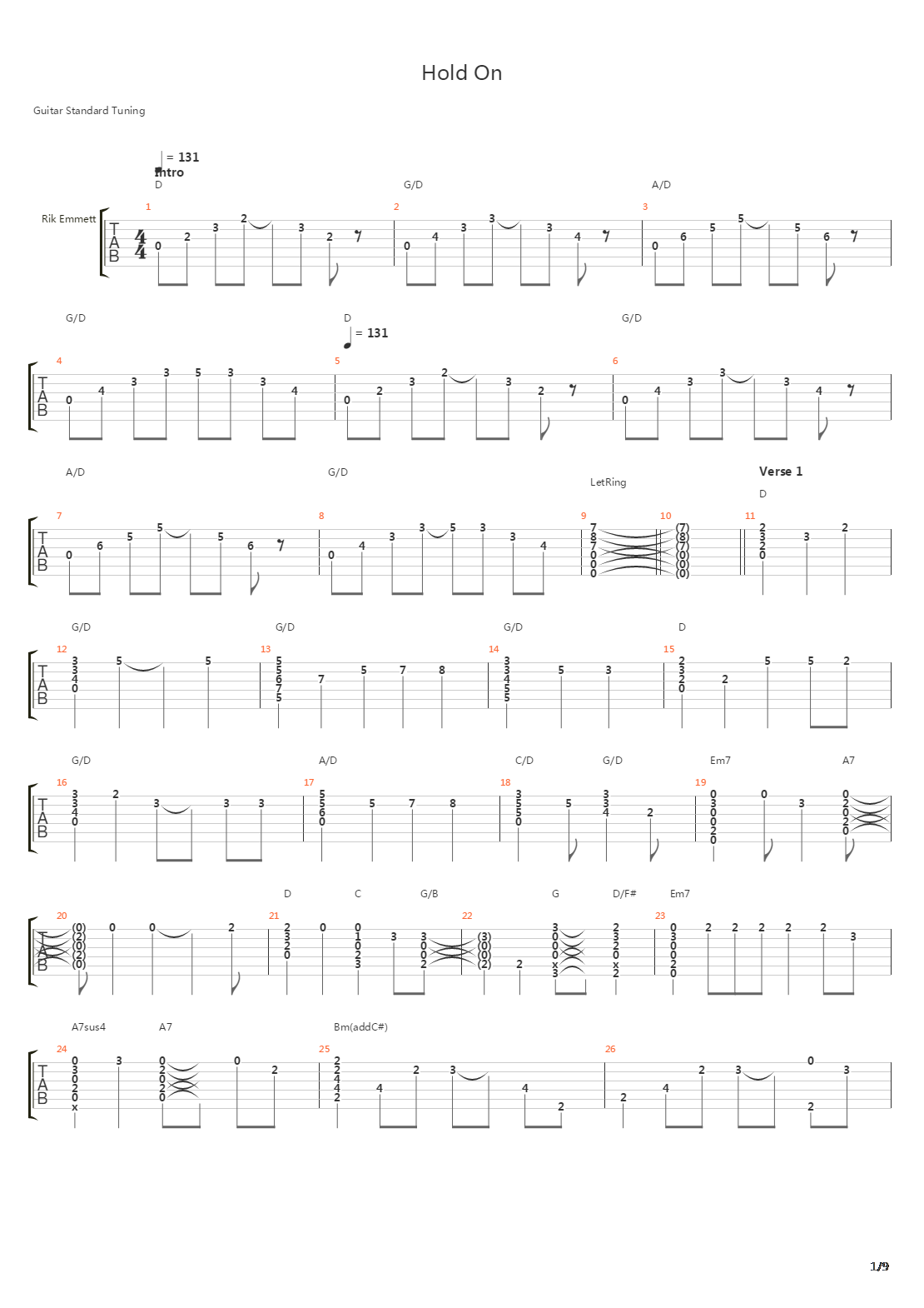 Hold On吉他谱