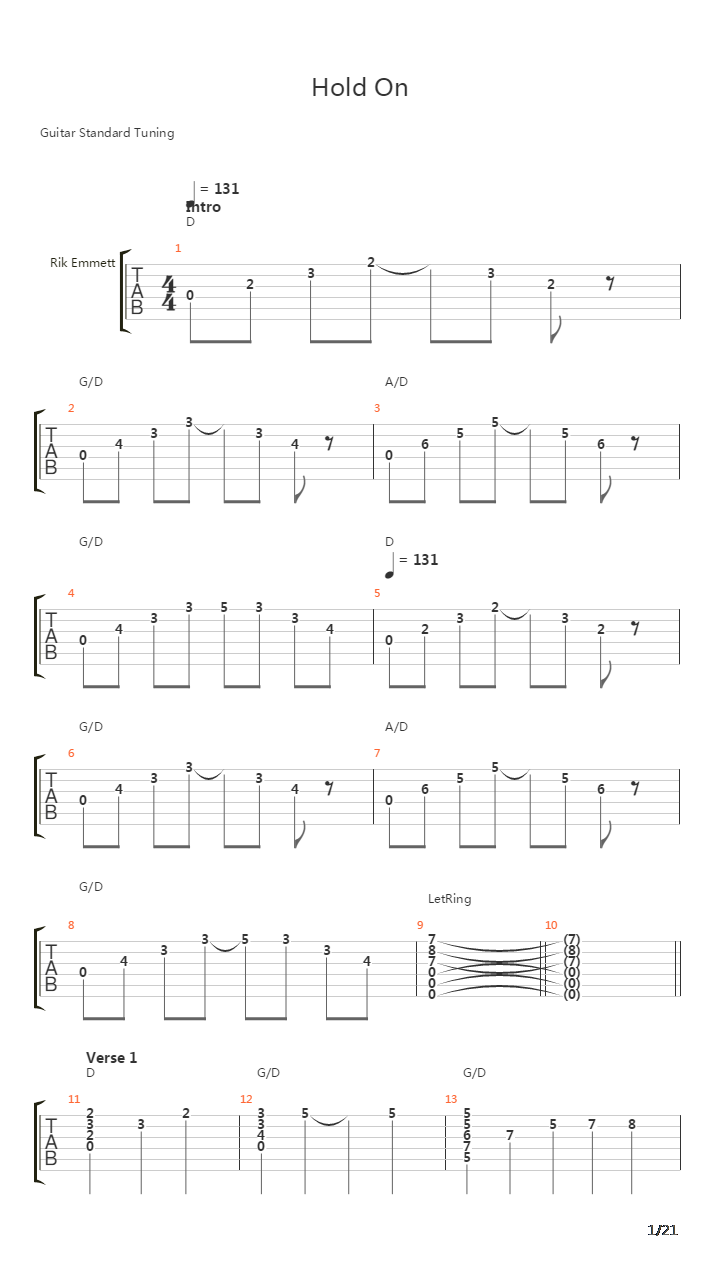 Hold On吉他谱
