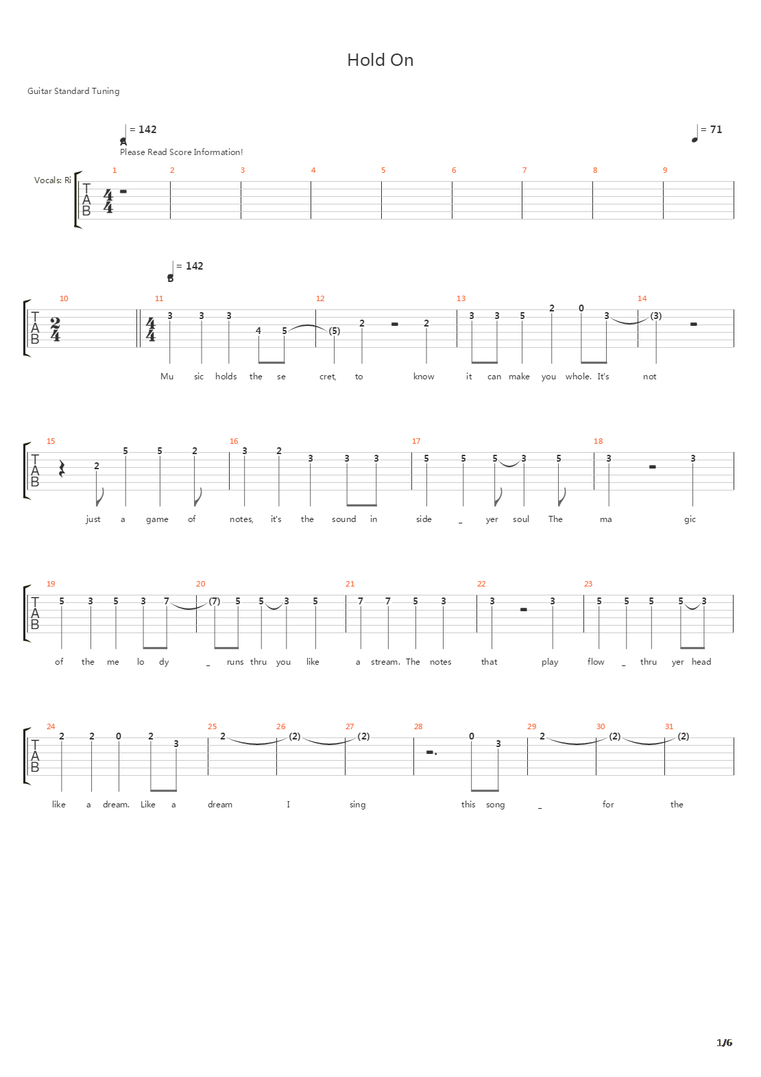 Hold On吉他谱