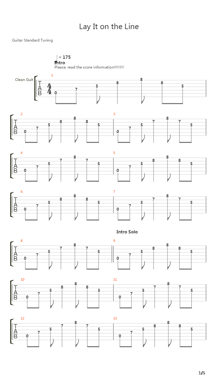 Lay It On The Line吉他谱