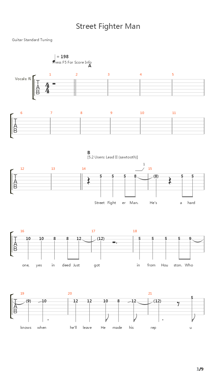 Street Fighter Man吉他谱