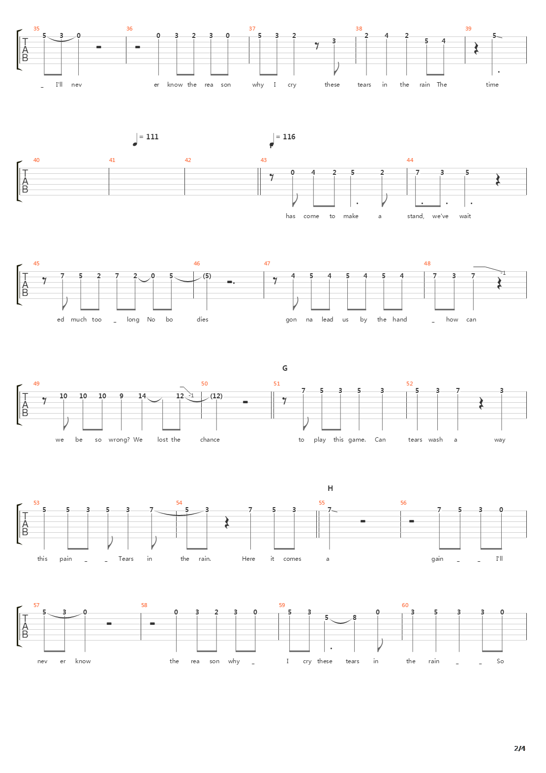 Tears In The Rain吉他谱
