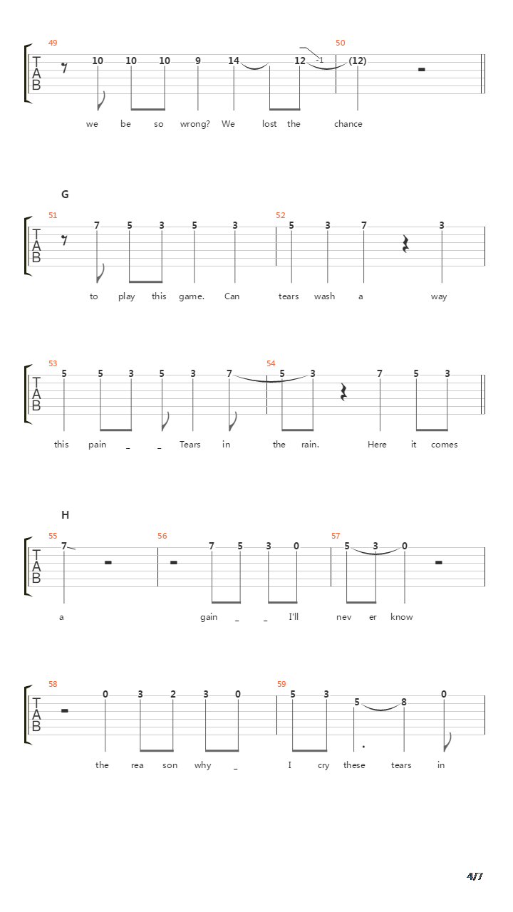 Tears In The Rain吉他谱