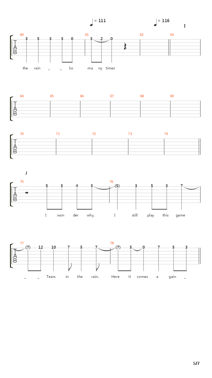 Tears In The Rain吉他谱