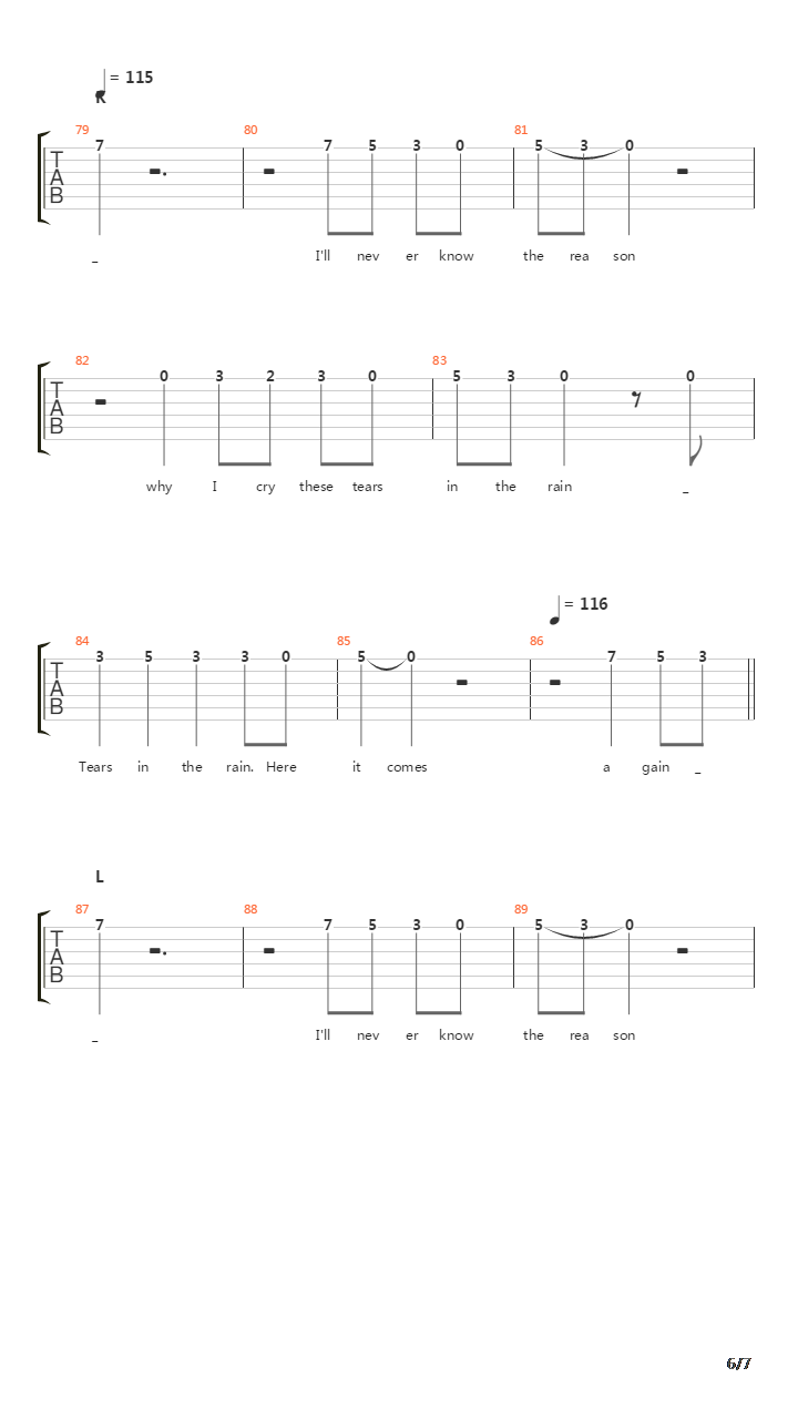 Tears In The Rain吉他谱