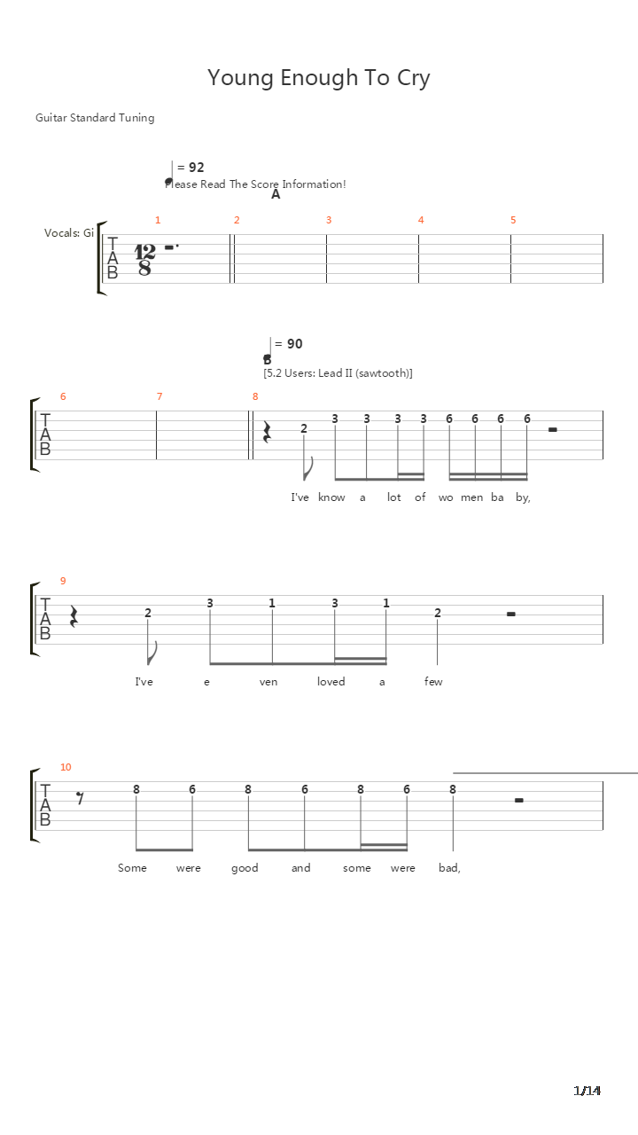 Young Enough To Cry吉他谱
