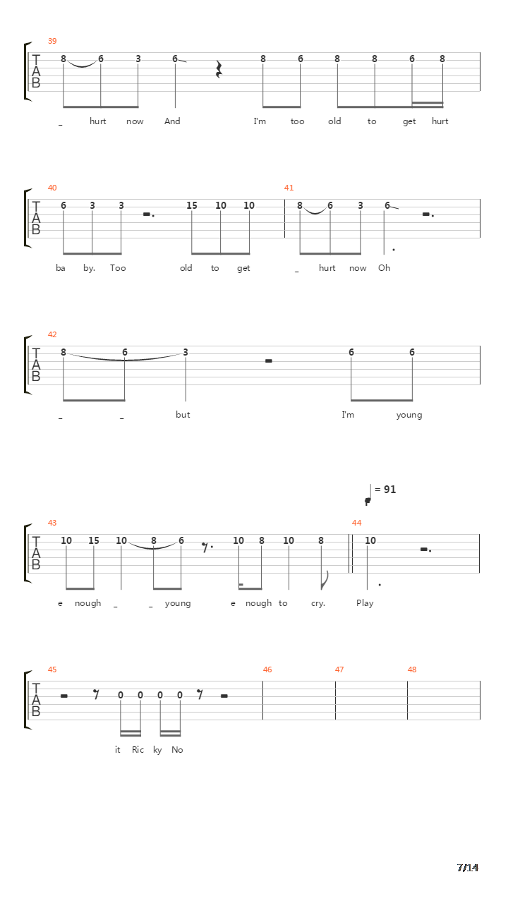 Young Enough To Cry吉他谱