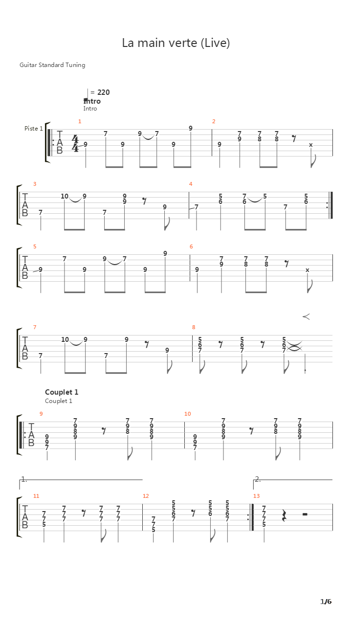 La Main Verte吉他谱