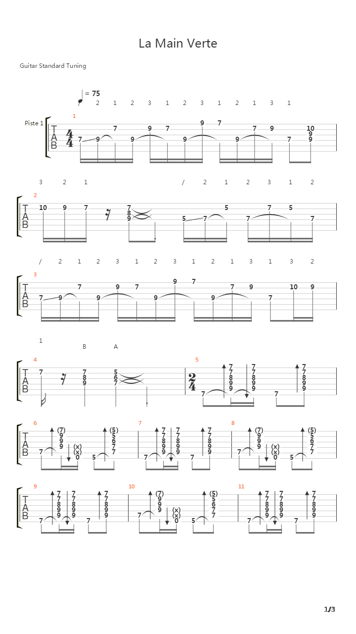 La Main Verte吉他谱