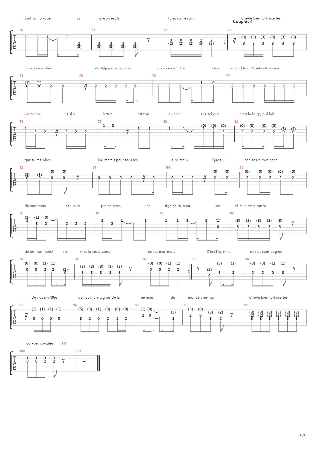 Lhymne De Nos Campagnes吉他谱