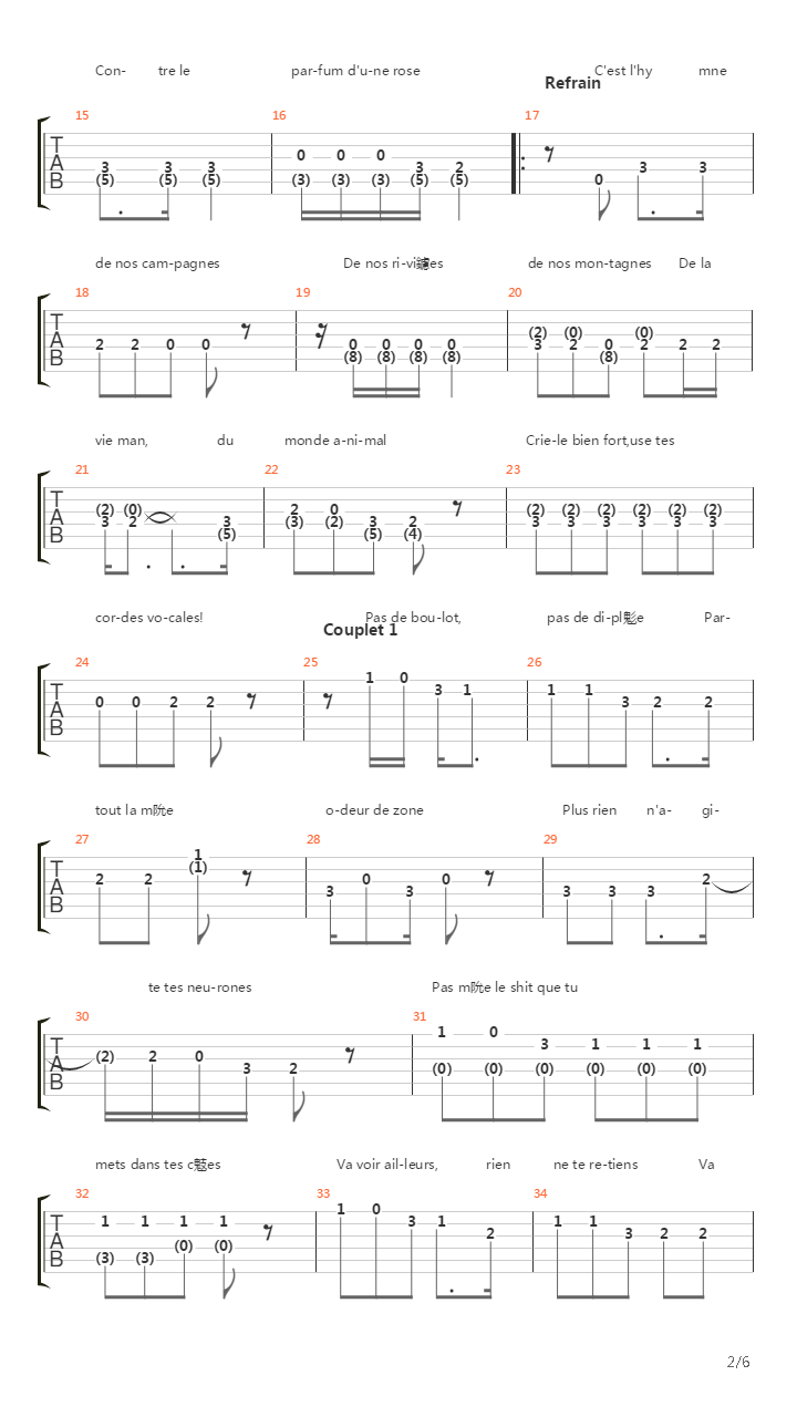Lhymne De Nos Campagnes吉他谱