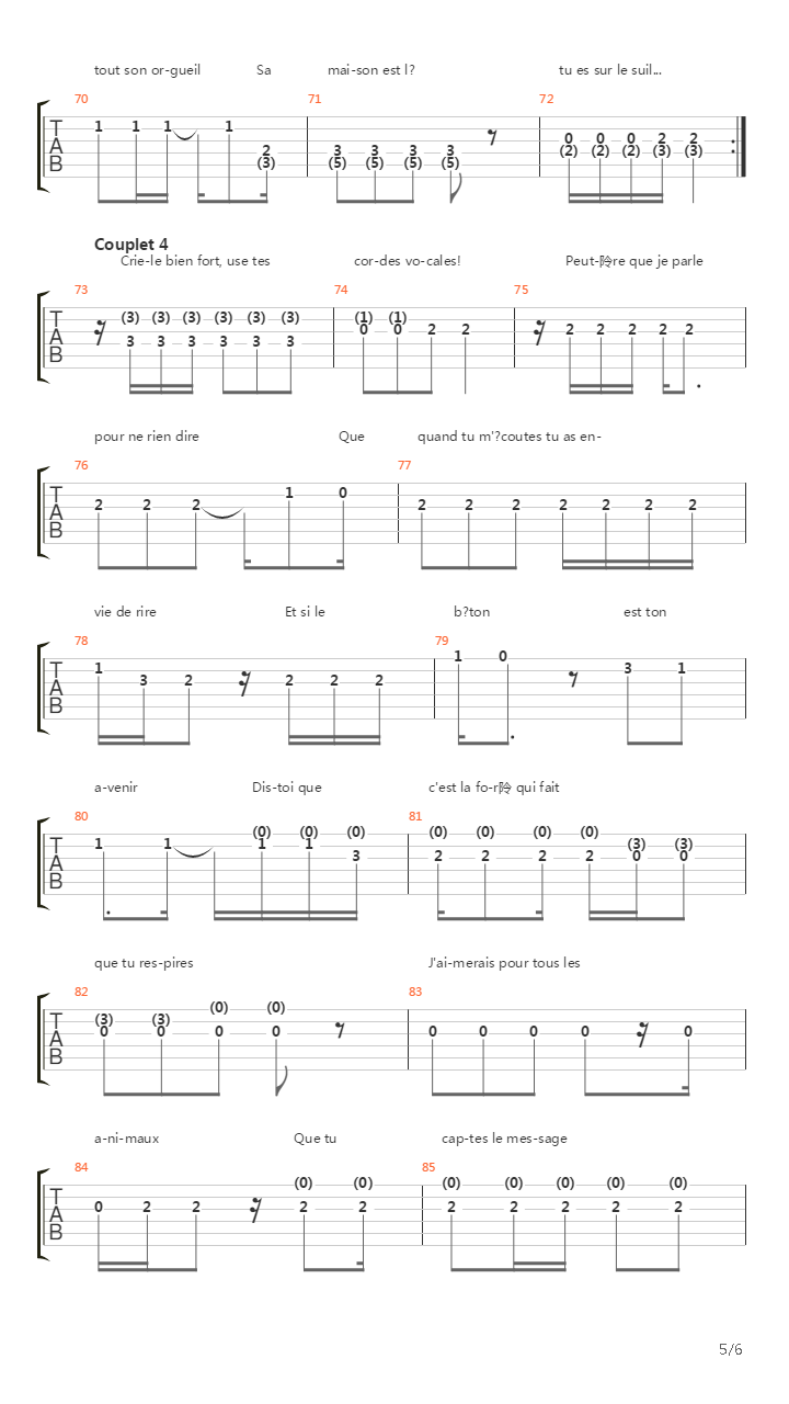 Lhymne De Nos Campagnes吉他谱