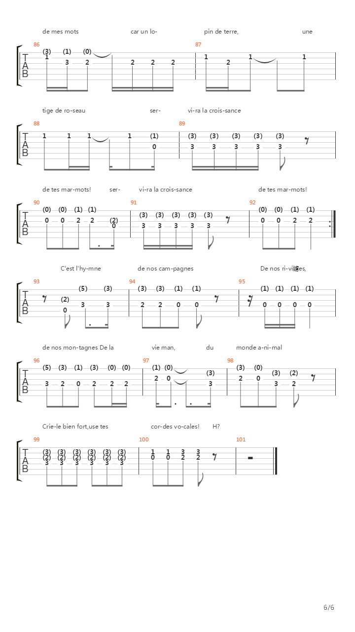 Lhymne De Nos Campagnes吉他谱