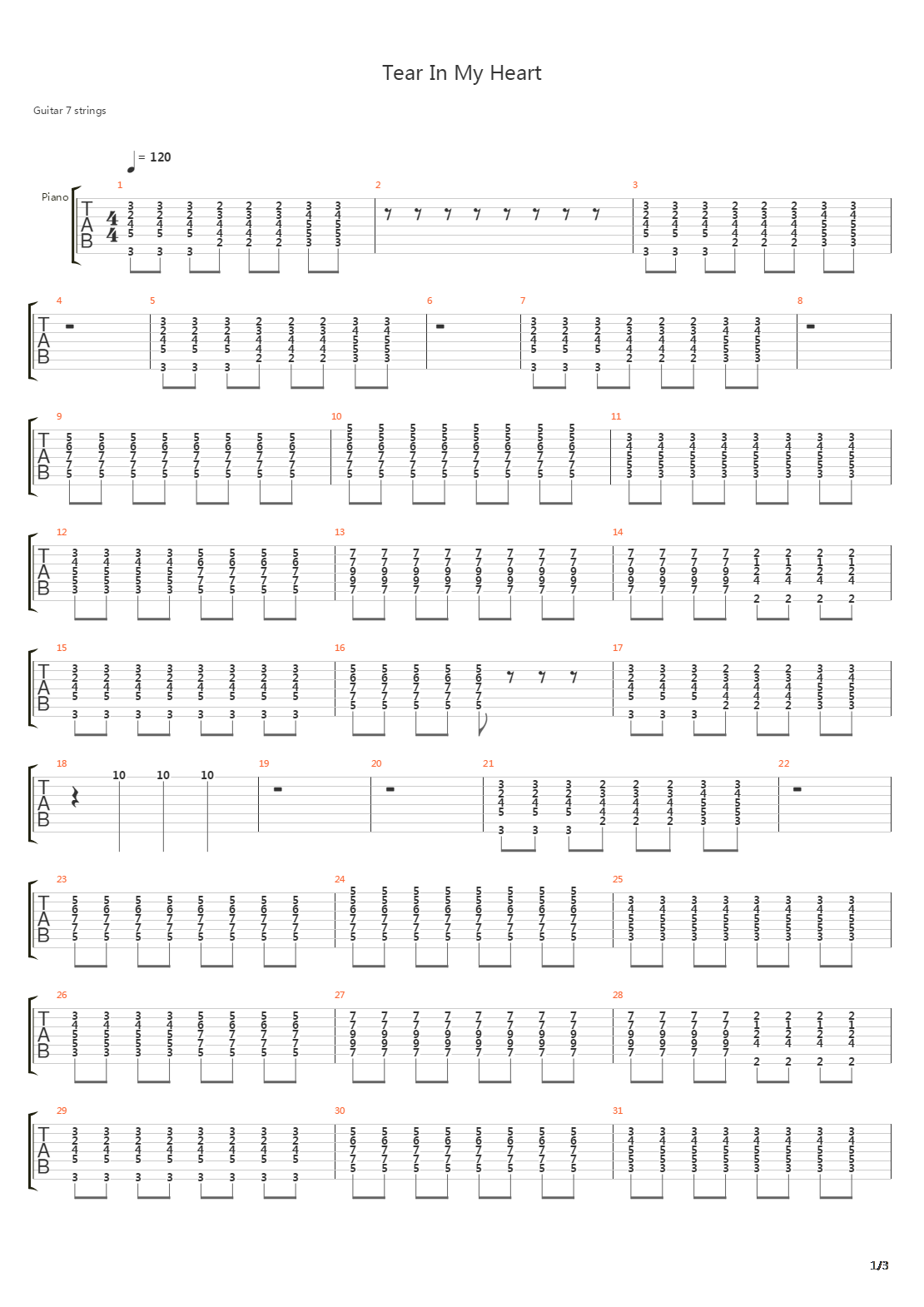 Tear In My Heart吉他谱
