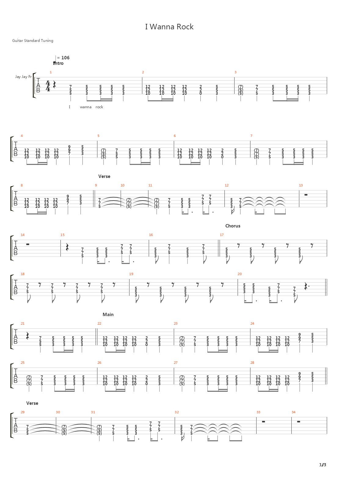 I Wanna Rock吉他谱