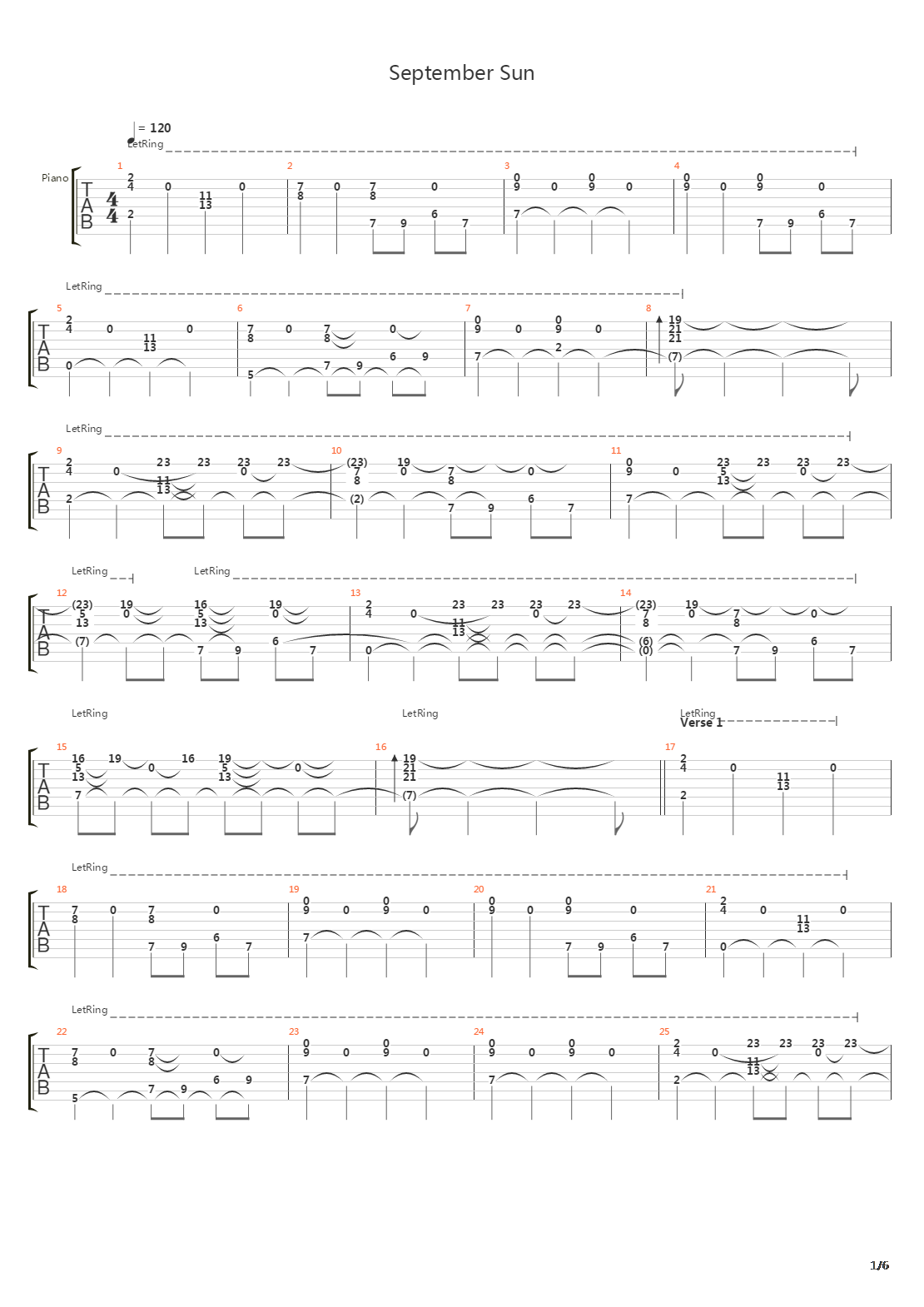 September Sun吉他谱
