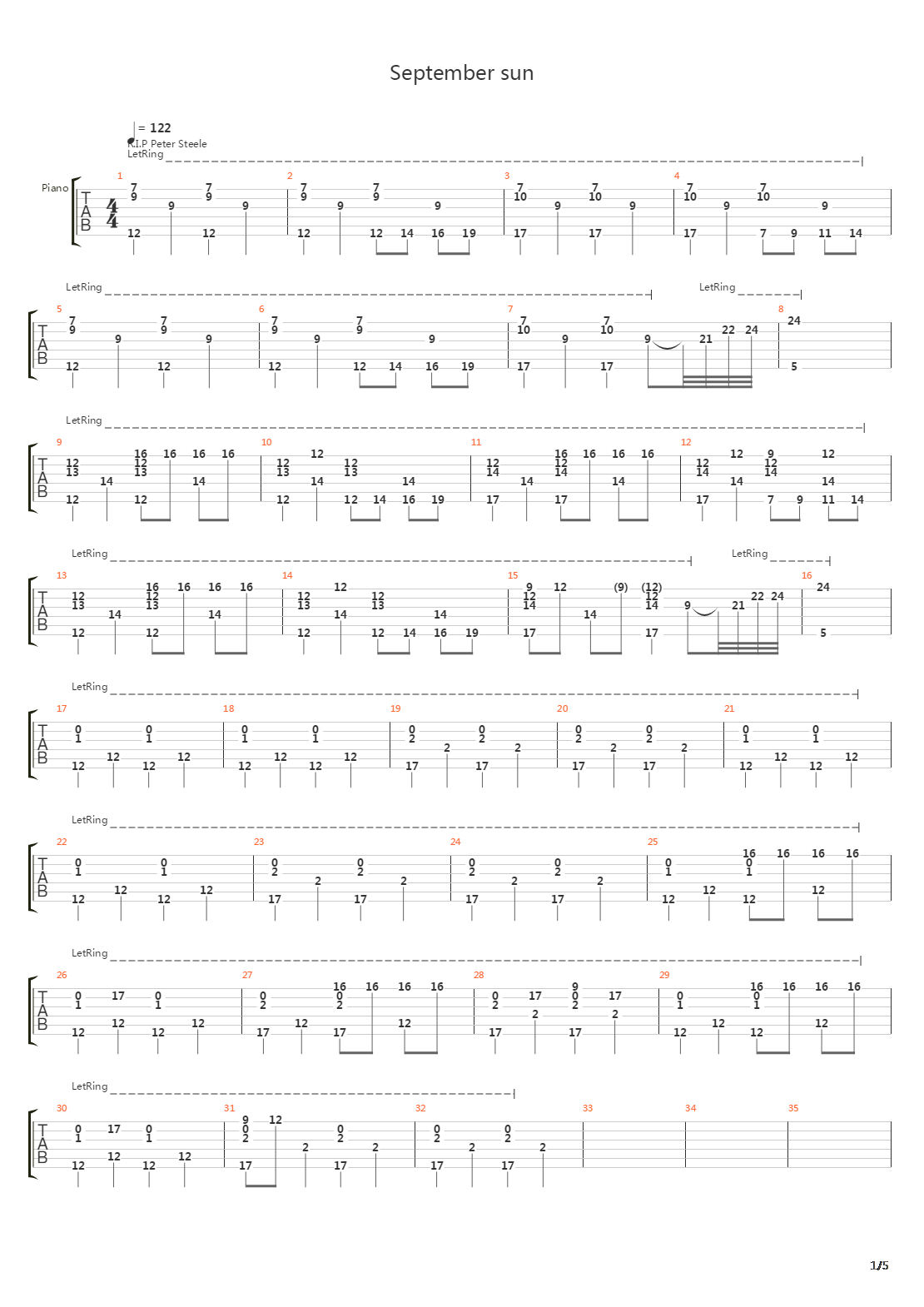 September Sun吉他谱