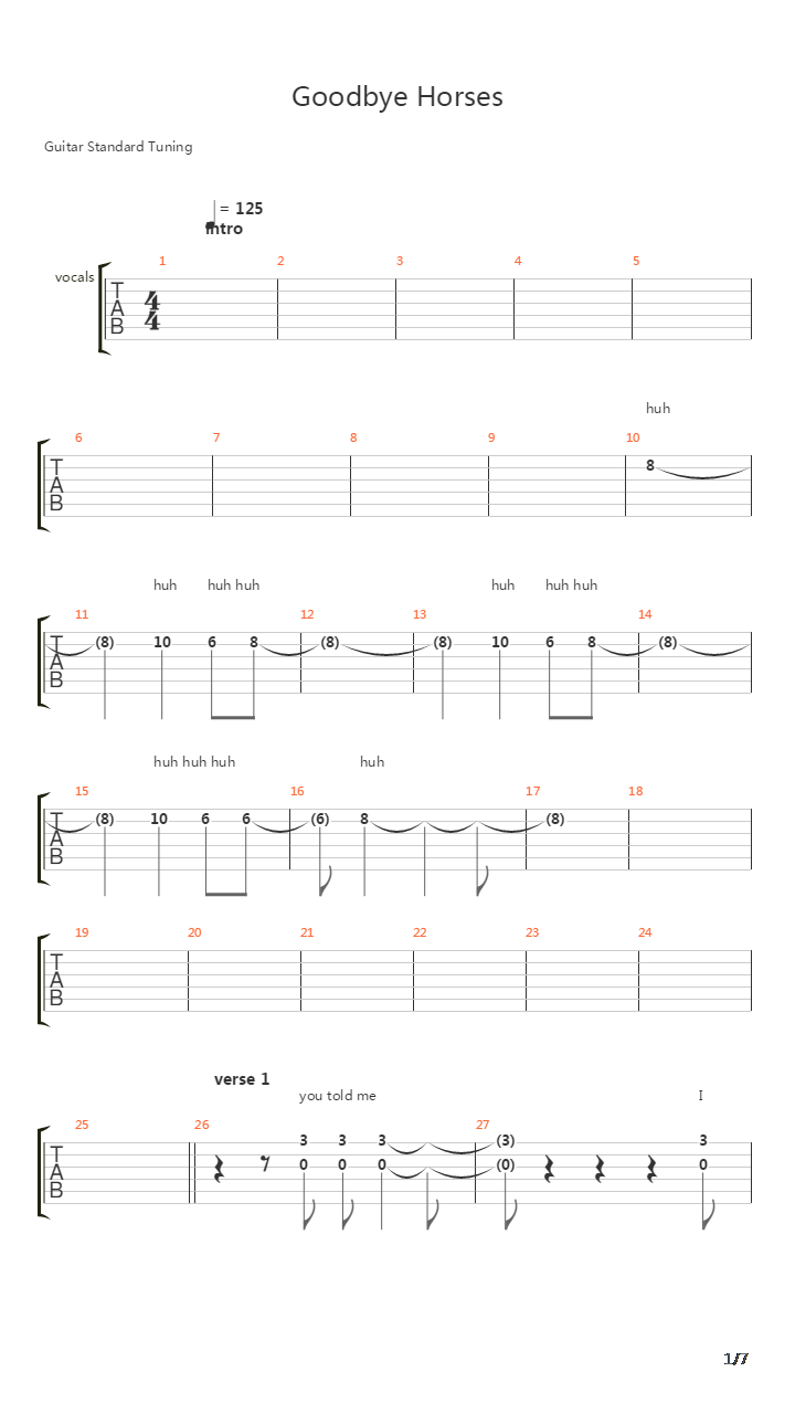 Goodbye Horses吉他谱