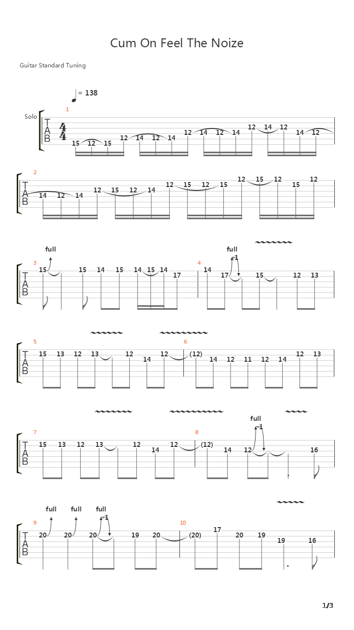 Come On Feel The Noise吉他谱