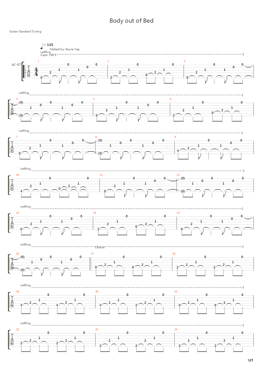 Body Out Of Bed吉他谱