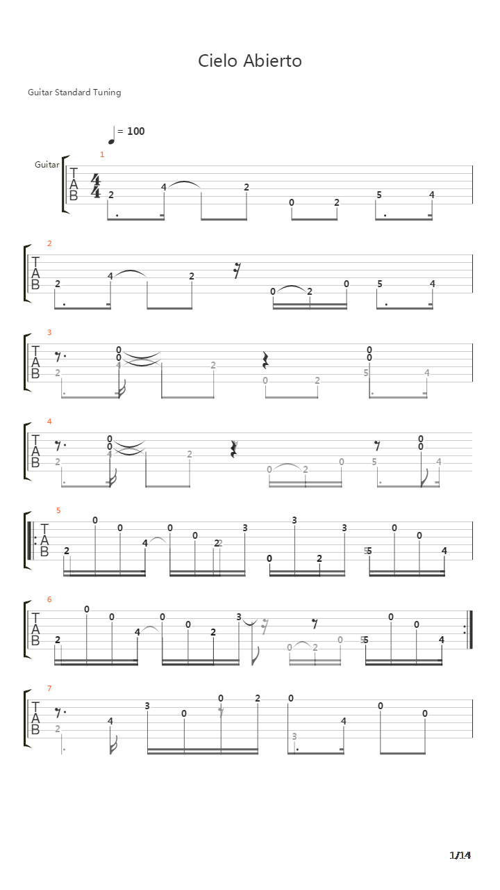 Cielo Abierto吉他谱