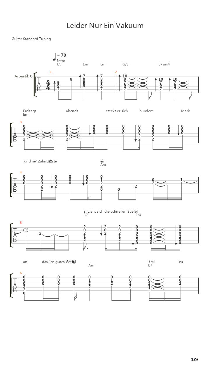 Leider Nur Ein Vakuum吉他谱