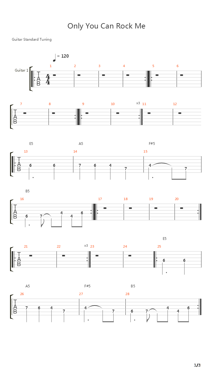 Only You Can Rock Me吉他谱